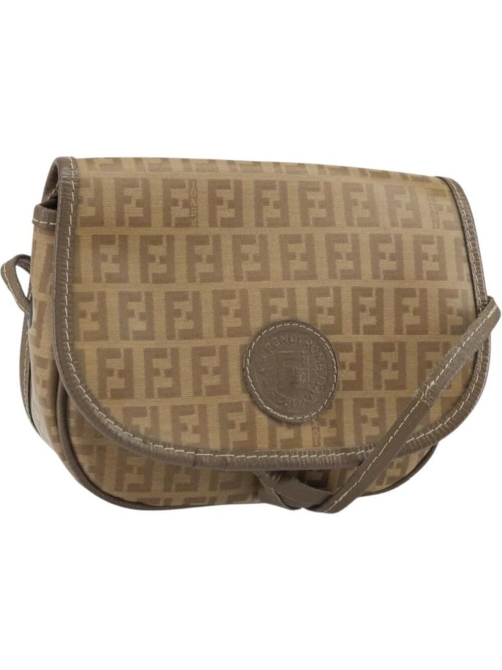 FENDI Zucchino Canvas Shoulder Bag Coated Canvas Beige